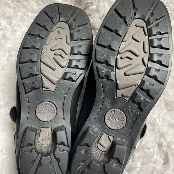 UGG Black leather clog sheepskin lining rubber soles size8 - Picture 6 of 9